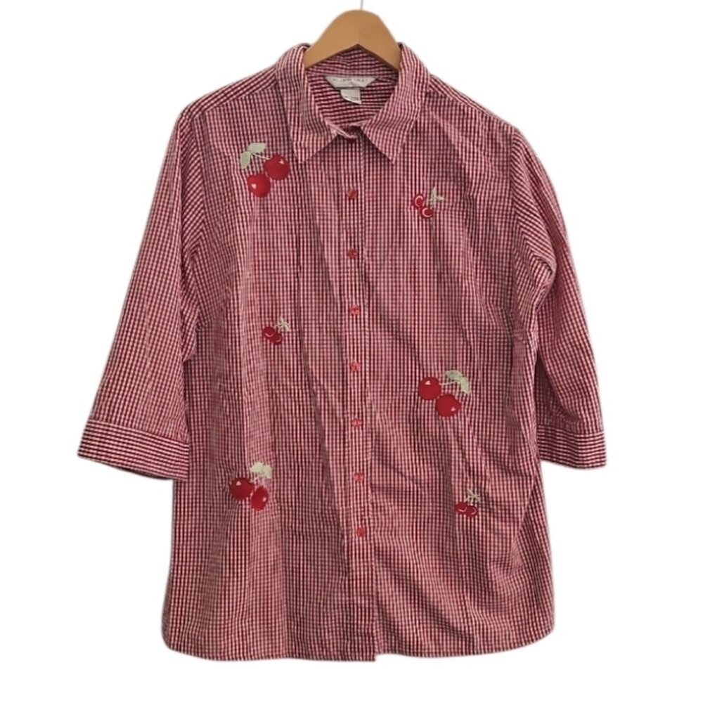 Allison Daley Cherry Gingham Button Down Blouse Women’s 20W Cottagecore